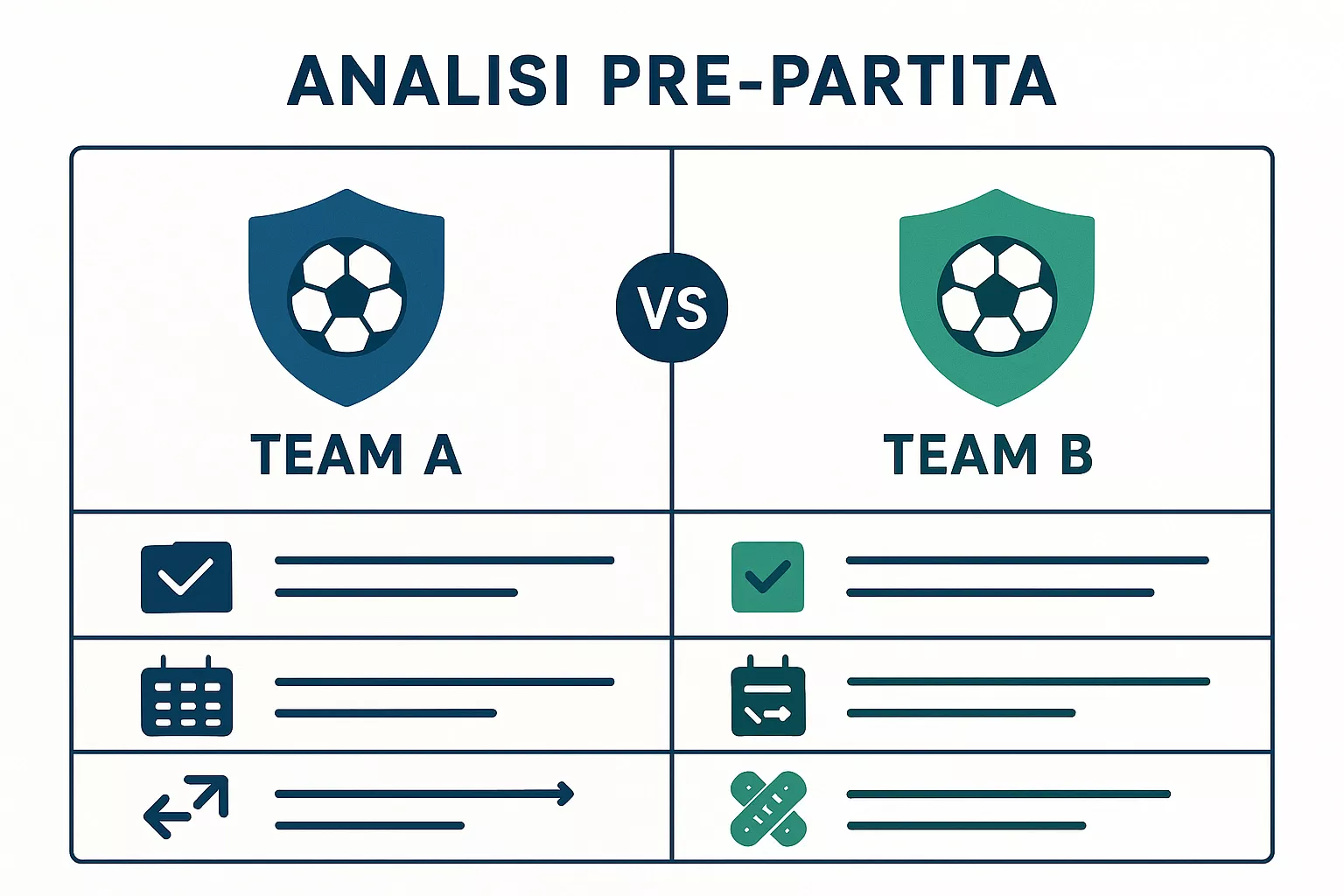Analisi pre-partita per scommesse calcio con confronto statistiche squadre