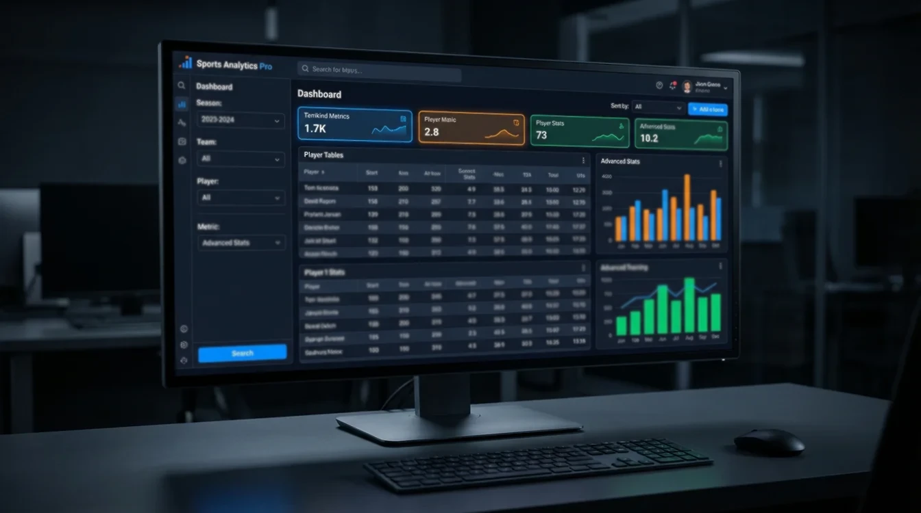 Schermo computer con interfaccia database statistiche sportive