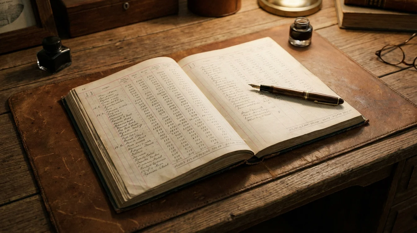 Registro cartaceo con statistiche di scommesse e penna su scrivania di legno