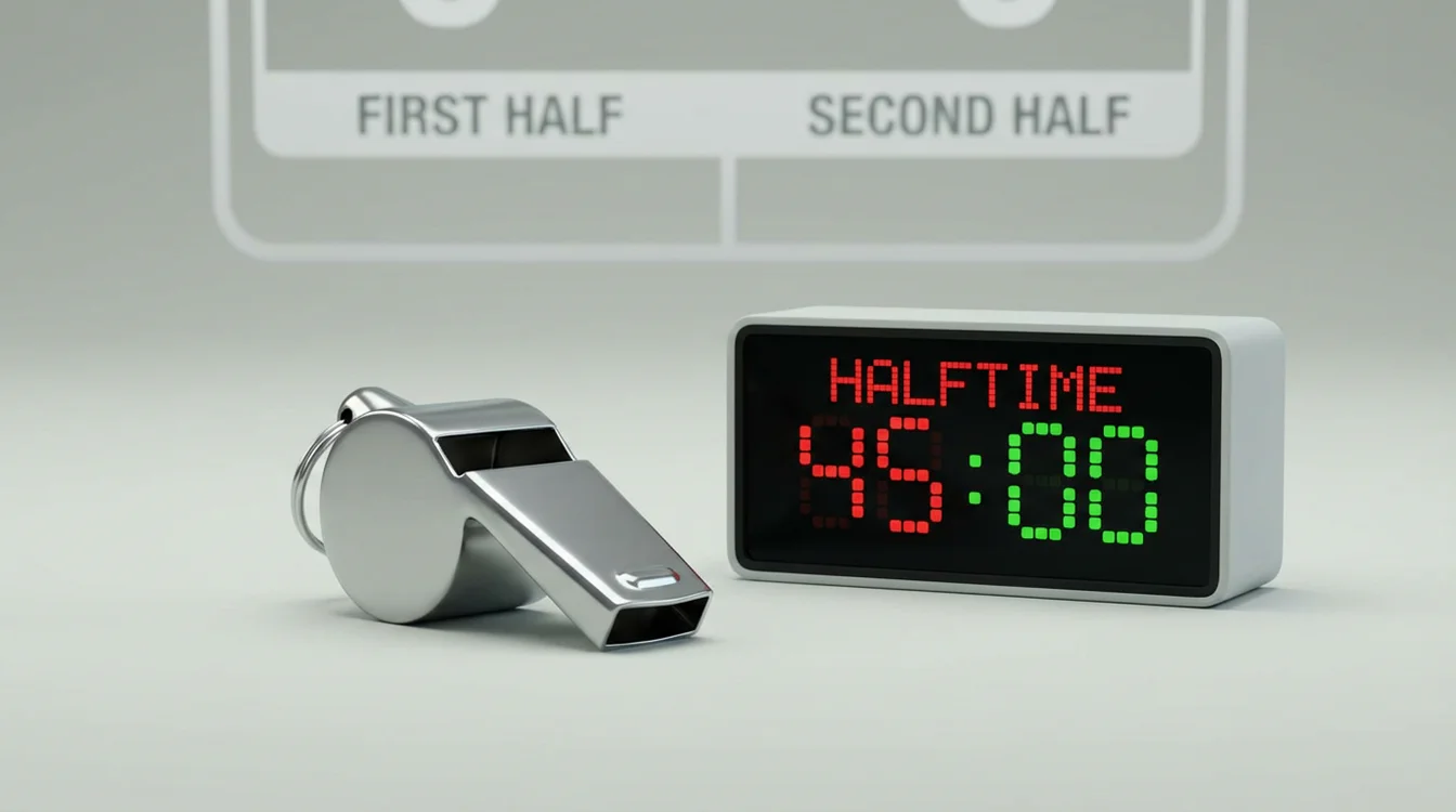 Fischietto da arbitro con orologio che indica il primo tempo