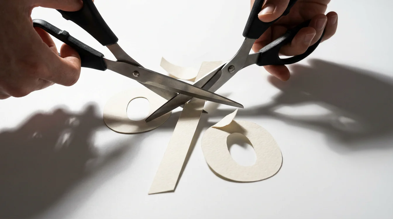 Forbici che tagliano simbolo percentuale per ridurre margine