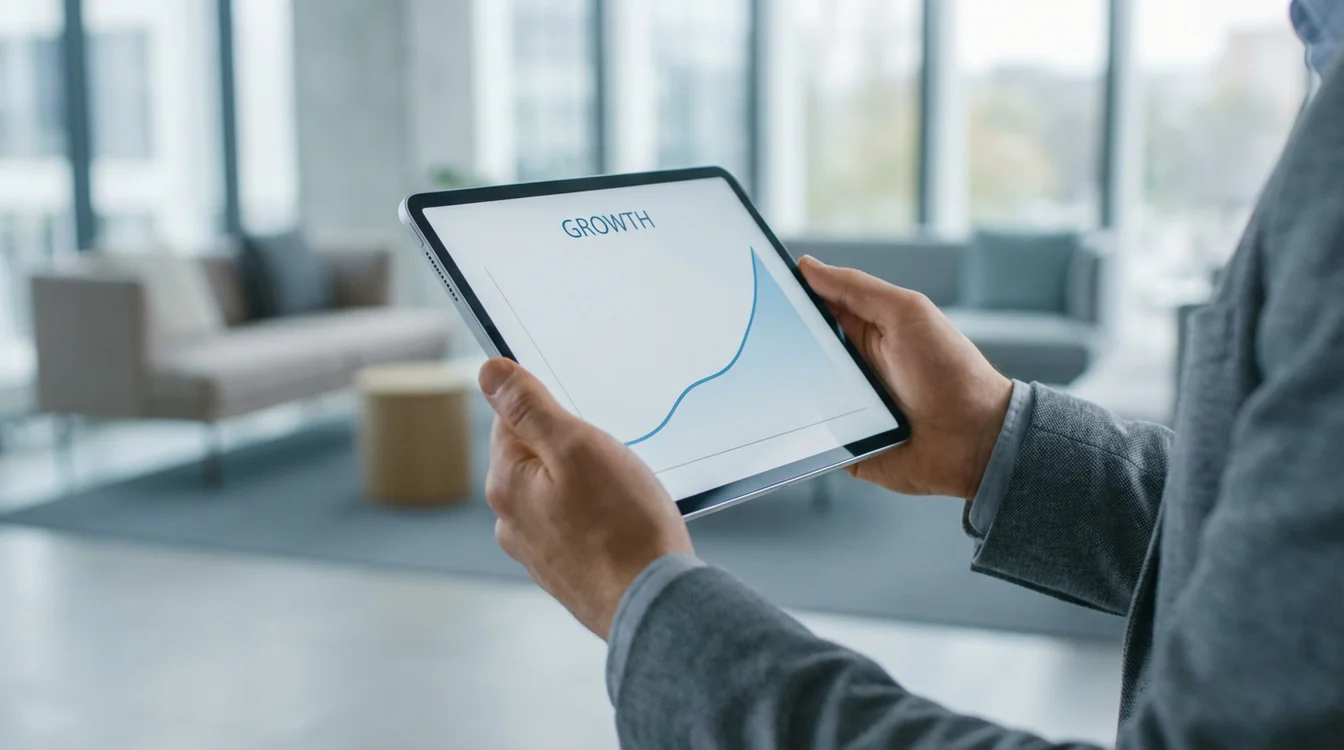 Grafico a linee semplice che mostra crescita graduale su schermo di tablet