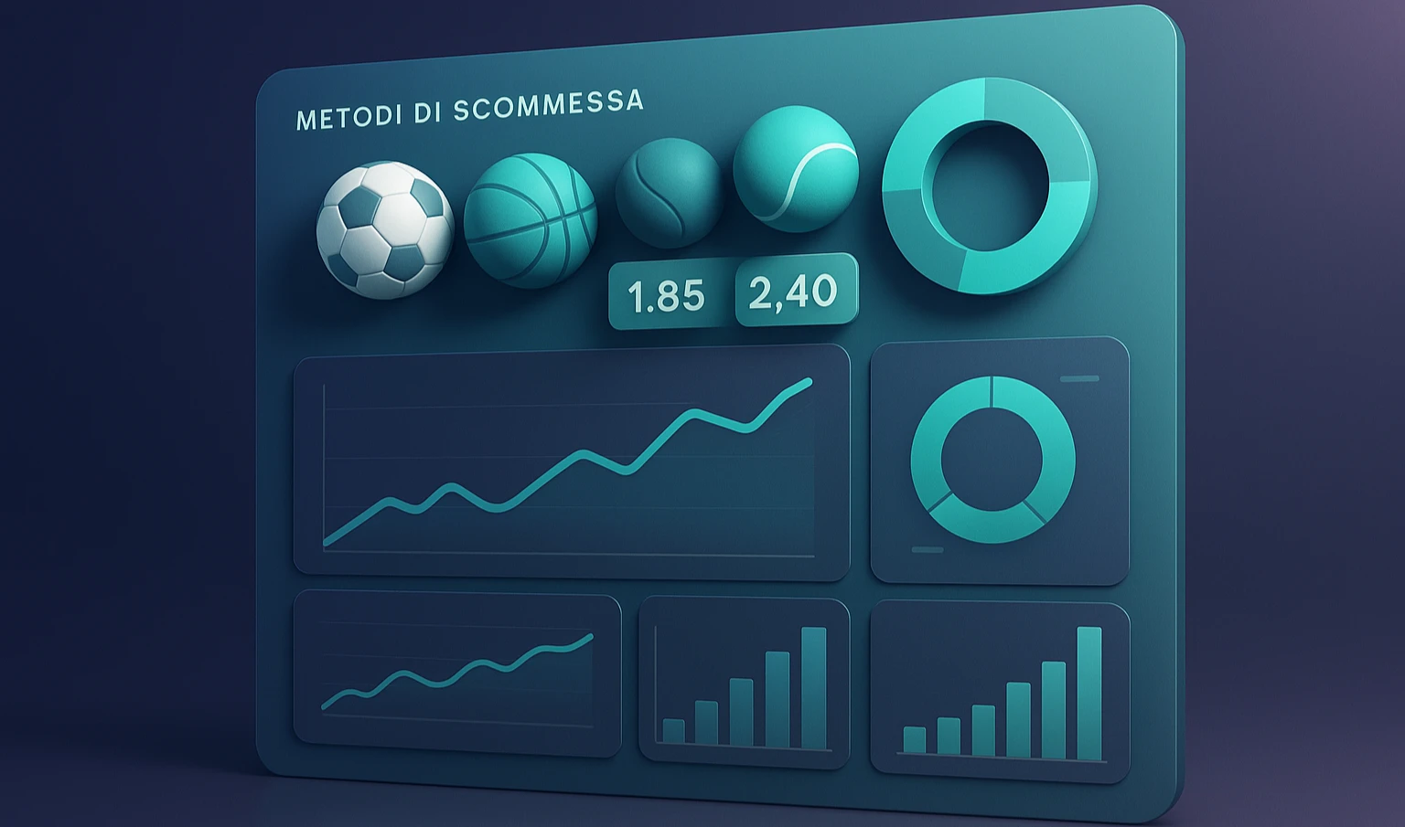 Dashboard di analisi statistica per scommesse sportive con grafici e quote