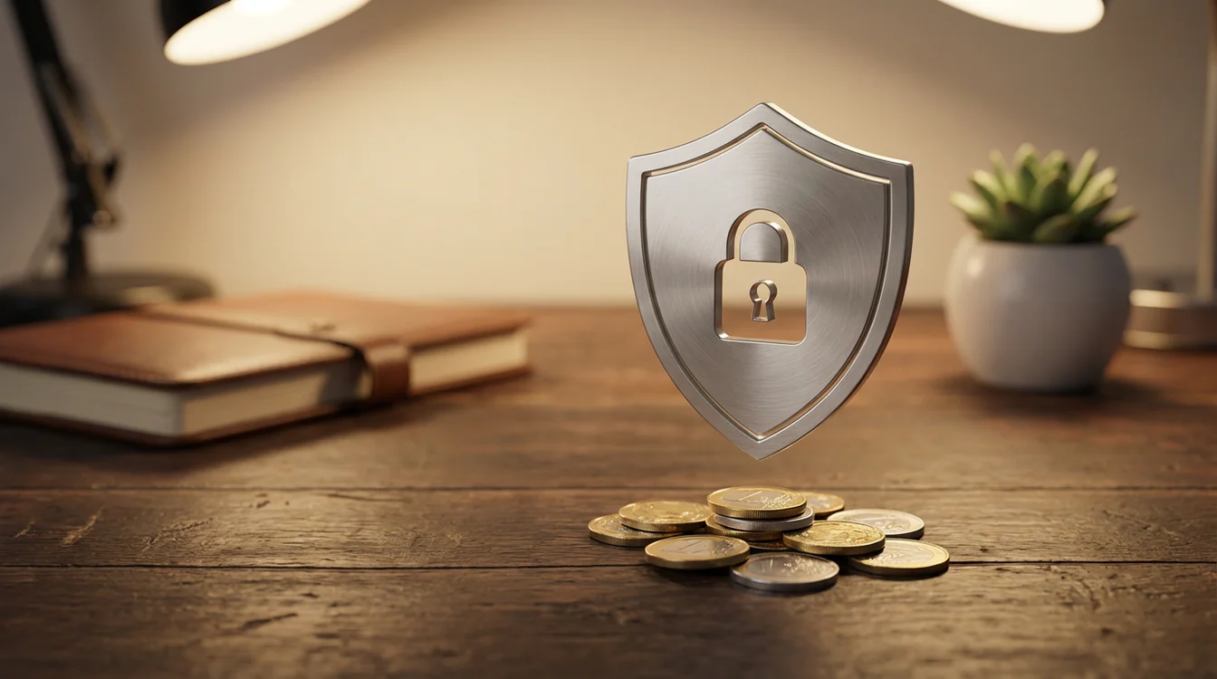 Simbolo scudo che protegge monete per gestione del rischio