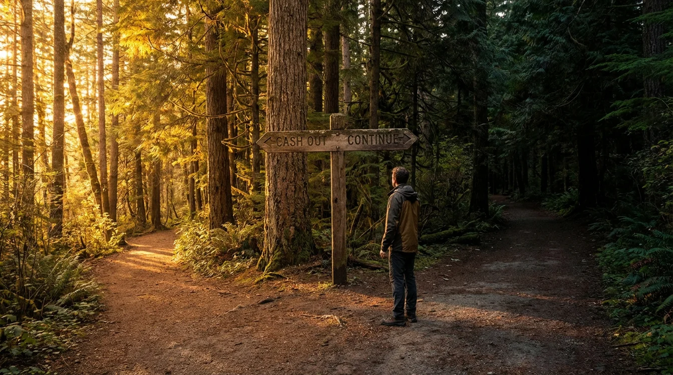 Due sentieri che si dividono nel bosco simbolo della decisione