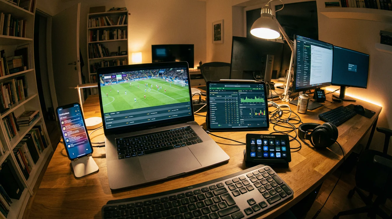 Setup multi-dispositivo con laptop tablet e smartphone per analisi