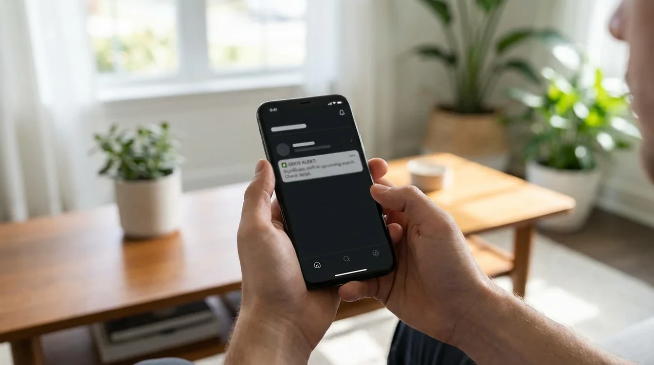 Mani con smartphone che mostra notifica di variazione quote