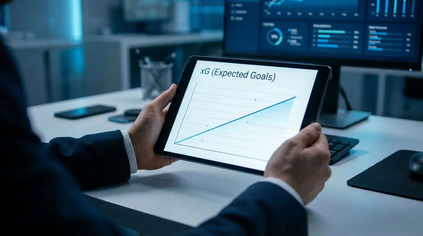Tablet che mostra grafico Expected Goals xG con tendenza crescente
